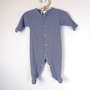 Kissy Kissy Footed Sleeper Baby 3-6M Navy White Striped Pima Cotton